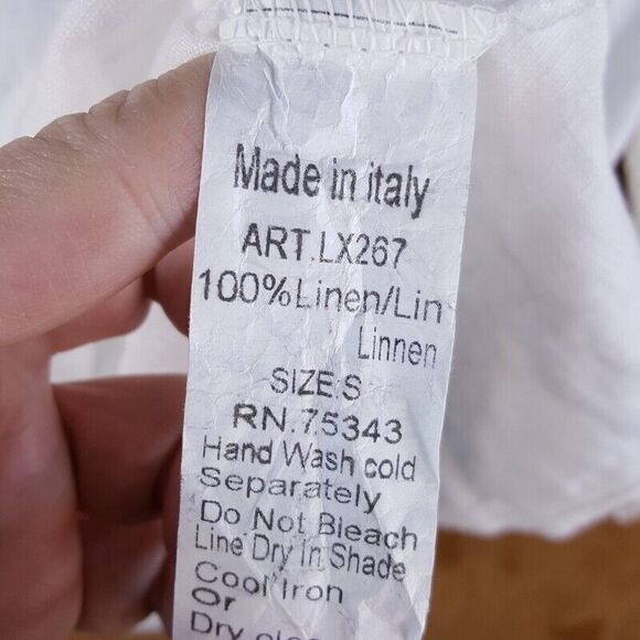 LUNGO L'ARNO Womens Top Small White Pullover Lace Crochet Wide Sleeve 100% Linen - Picture 6 of 9